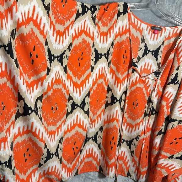 Vince Camuto blouse plus size 2x Orange and Cream flowy ponch style - Picture 5 of 12